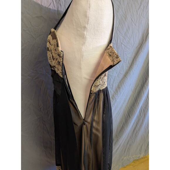 Dressbarn Dress Women's Sz 8 Black Gold Overlay Prom Dance Party Cocktail Formal - Picture 10 of 12